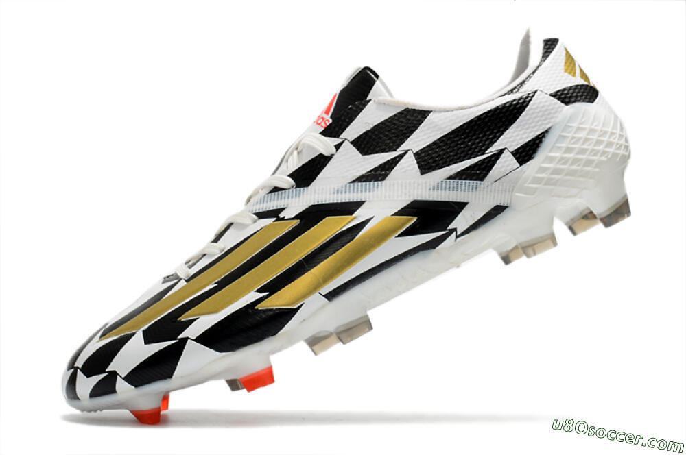 Adidas F50 Adizero Ghosted FG Firm Ground Soccer Cleats - White/Black/Gold 5