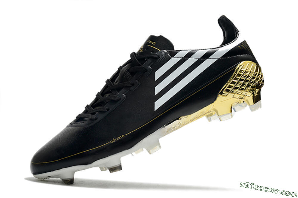 Adidas F50 Adizero Ghosted FG Firm Ground Soccer Cleats - Black/White/Gold 5