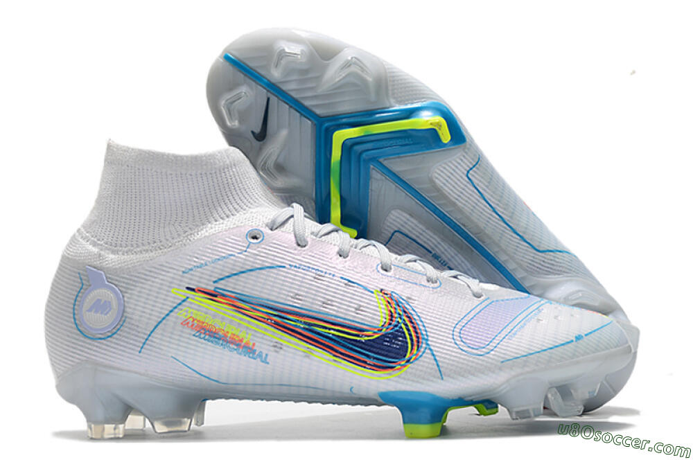 Nike Mercurial Superfly 8 Elite FG Firm Ground Soccer Cleats - White/Blue/Yellow 1