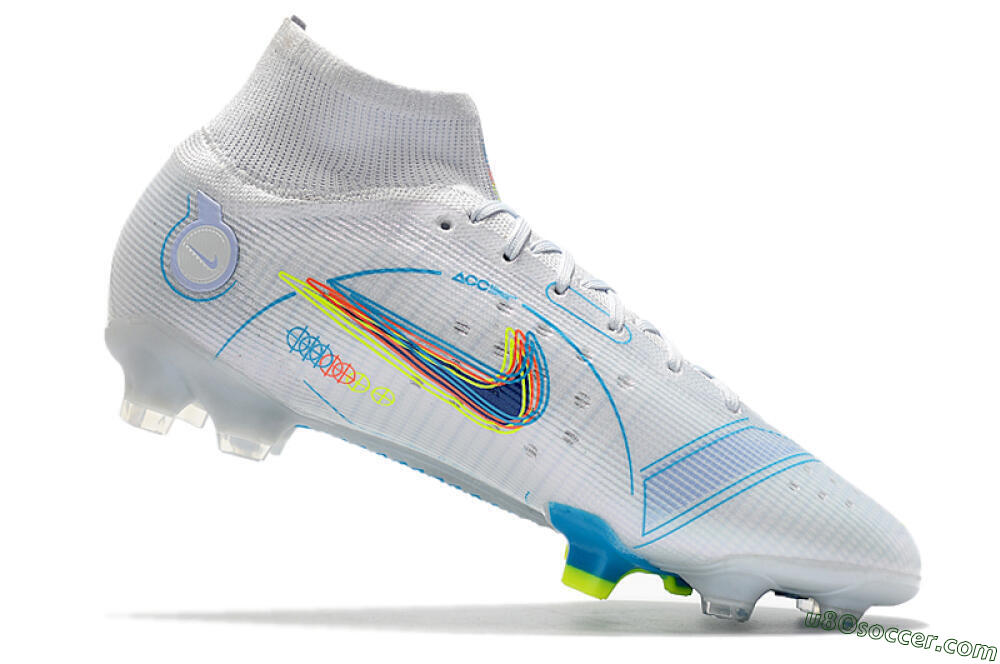 Nike Mercurial Superfly 8 Elite FG Firm Ground Soccer Cleats - White/Blue/Yellow 4