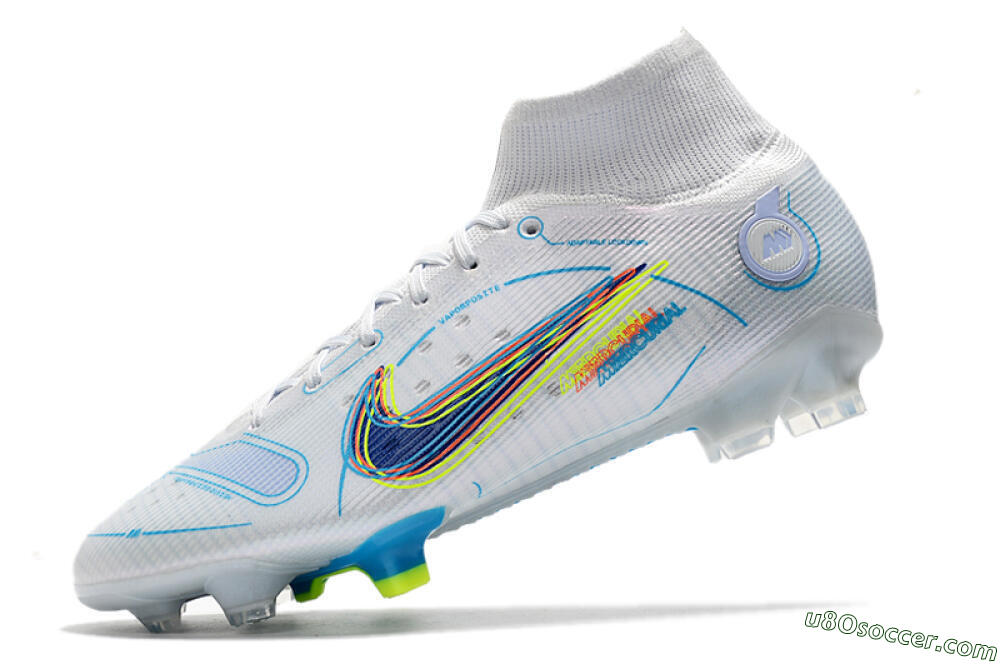 Nike Mercurial Superfly 8 Elite FG Firm Ground Soccer Cleats - White/Blue/Yellow 5