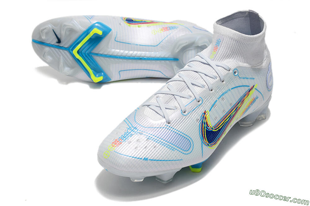 Nike Mercurial Superfly 8 Elite FG Firm Ground Soccer Cleats - White/Blue/Yellow 3