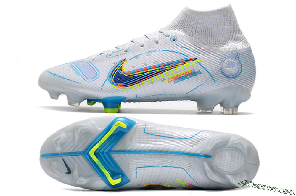Nike Mercurial Superfly 8 Elite FG Firm Ground Soccer Cleats - White/Blue/Yellow 0