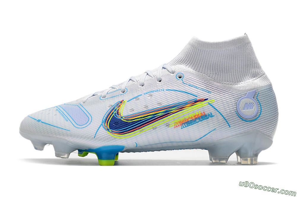 Nike Mercurial Superfly 8 Elite FG Firm Ground Soccer Cleats - White/Blue/Yellow 2