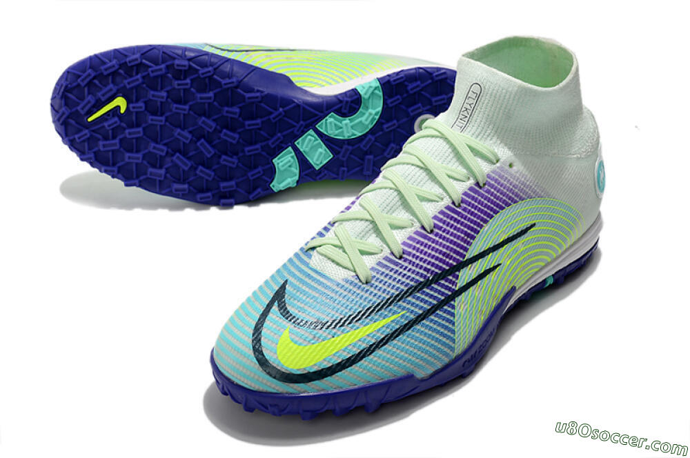 Nike Mercurial Superfly 8 Elite TF Artificial Turf Soccer Shoes - Jade/Yellow/Purple 3