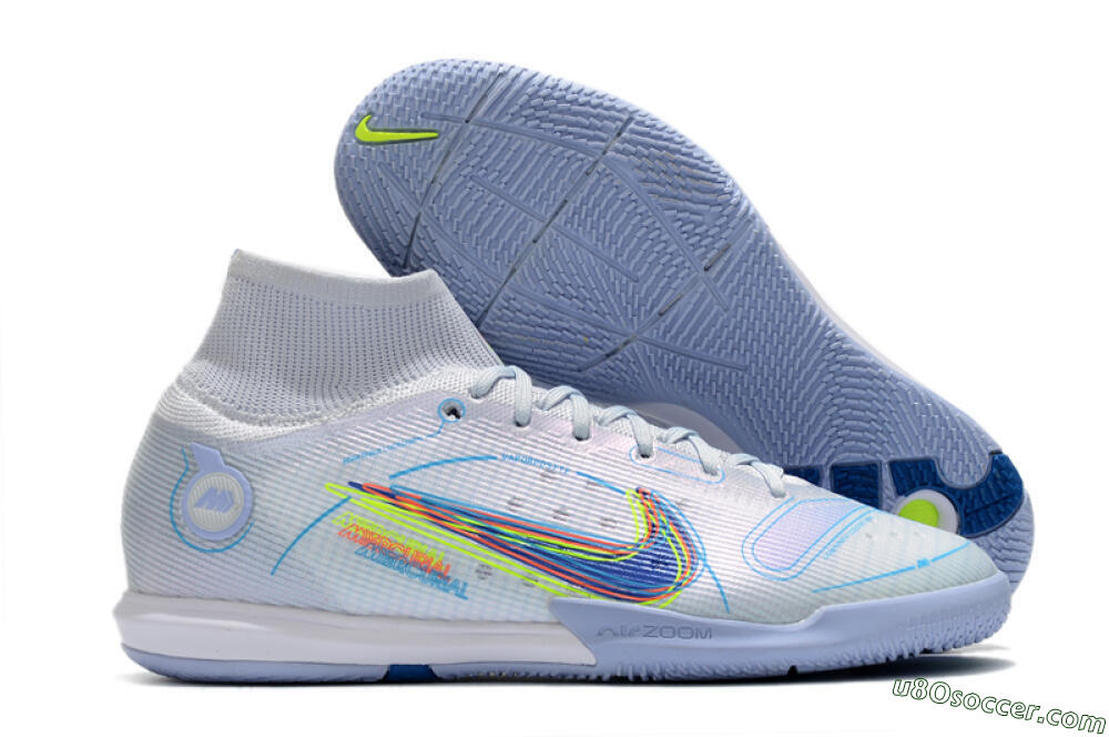 Nike Mercurial Superfly 8 Elite IC Indoor & Futsal Soccer Shoes - White/Blue/Yellow 1