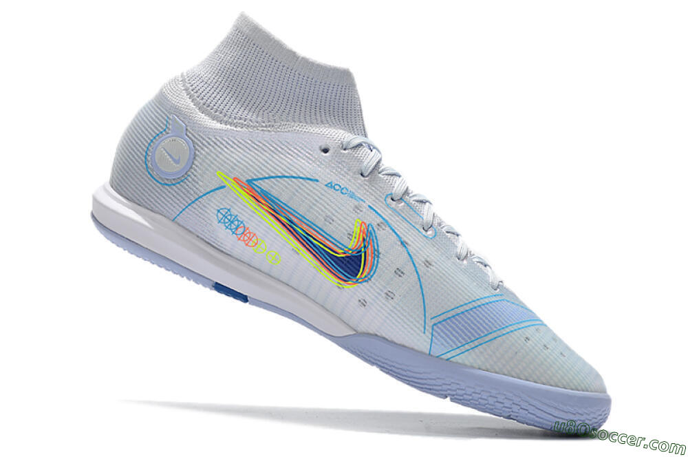 Nike Mercurial Superfly 8 Elite IC Indoor & Futsal Soccer Shoes - White/Blue/Yellow 4