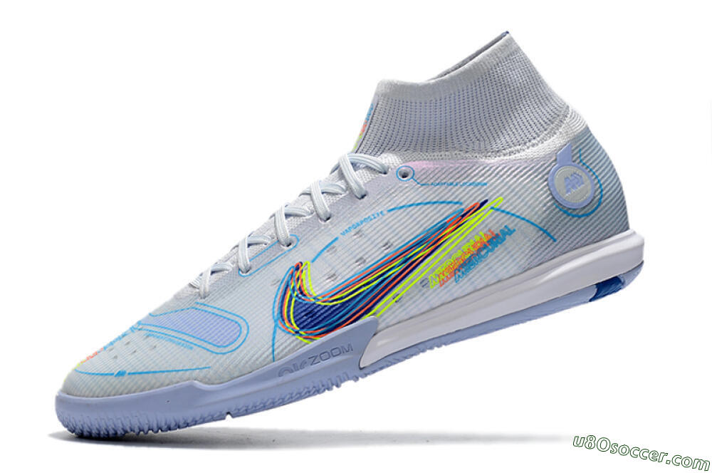 Nike Mercurial Superfly 8 Elite IC Indoor & Futsal Soccer Shoes - White/Blue/Yellow 5