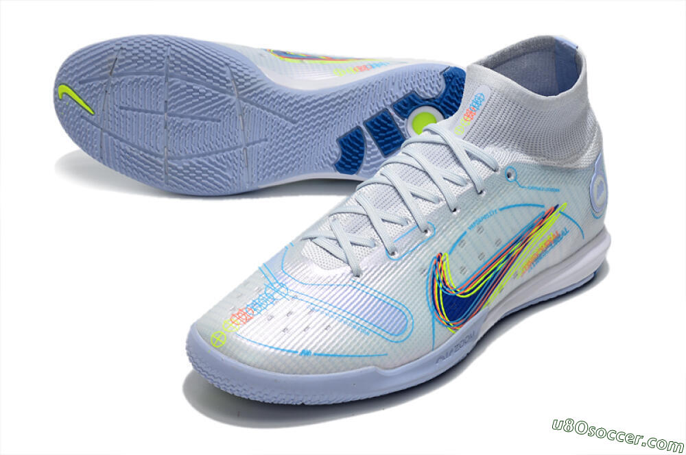Nike Mercurial Superfly 8 Elite IC Indoor & Futsal Soccer Shoes - White/Blue/Yellow 3