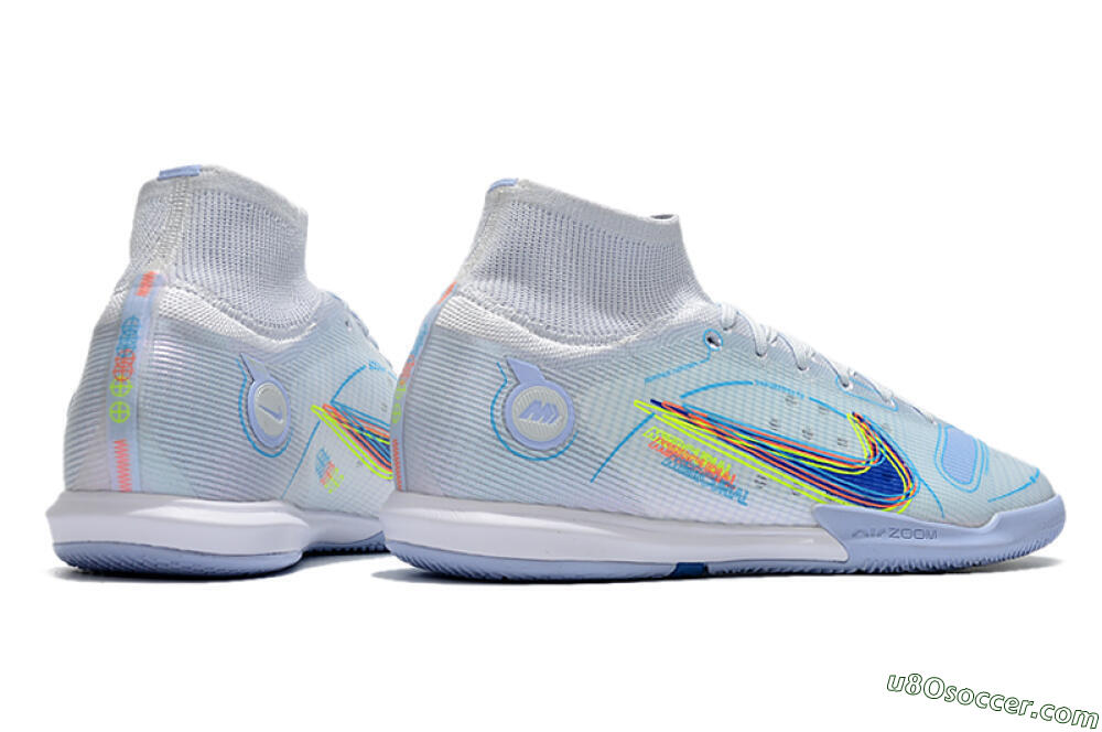 Nike Mercurial Superfly 8 Elite IC Indoor & Futsal Soccer Shoes - White/Blue/Yellow 6