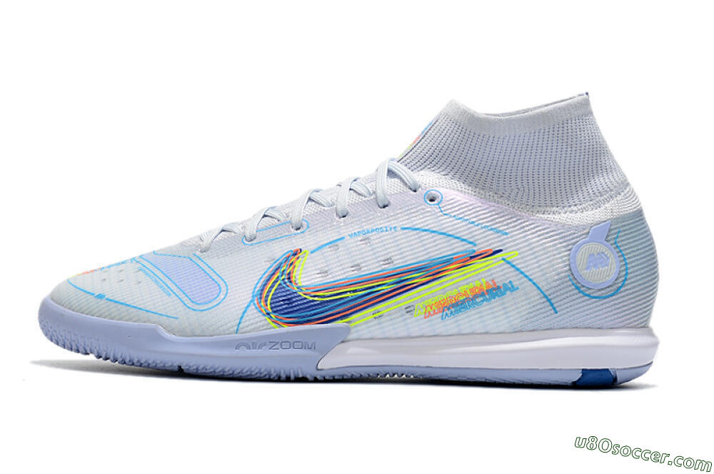 Nike Mercurial Superfly 8 Elite IC Indoor & Futsal Soccer Shoes - White/Blue/Yellow 2