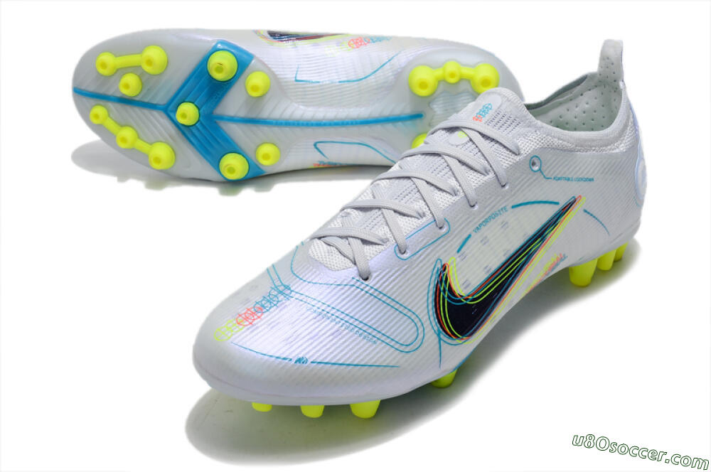Nike Mercurial Vapor 14 Elite AG Artificial Grass Soccer Cleats - White/Blue/Yellow 3