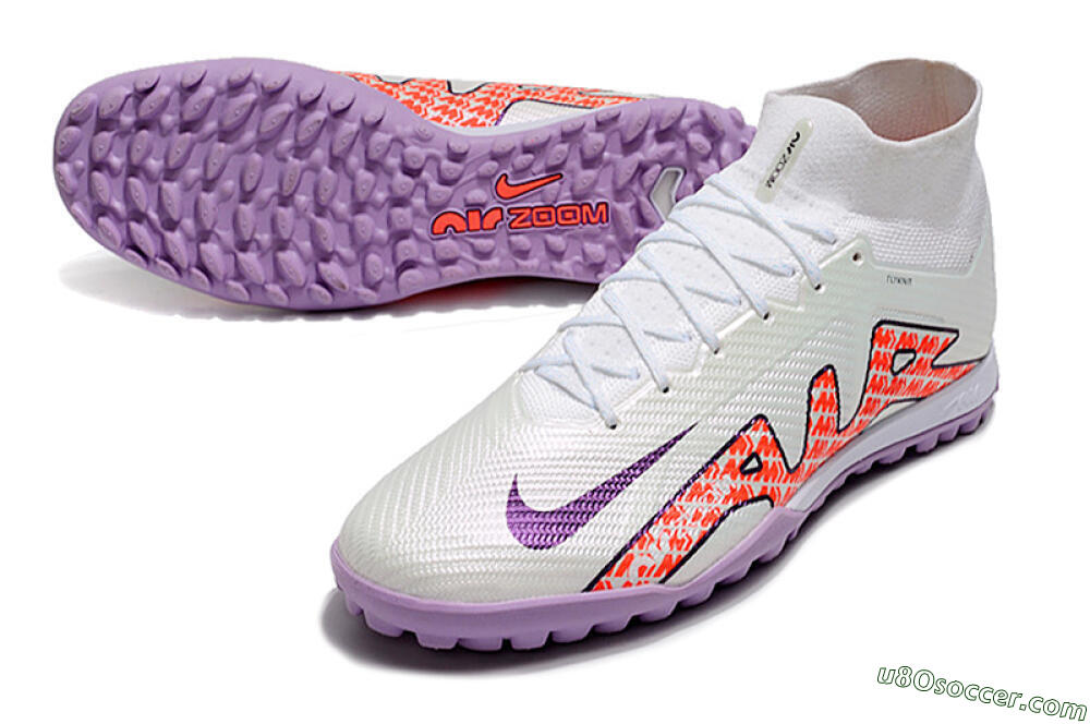 Nike Air Zoom Mercurial Superfly 9 Elite TF Artificial Turf Soccer Shoes - White/Red/Purple 3