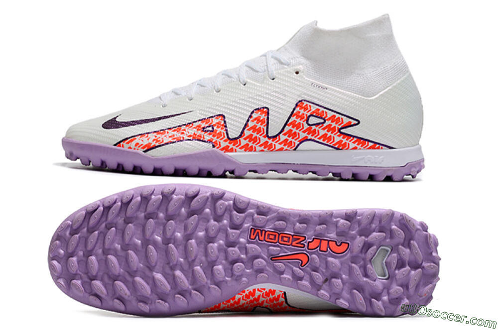 Nike Air Zoom Mercurial Superfly 9 Elite TF Artificial Turf Soccer Shoes - White/Red/Purple 0