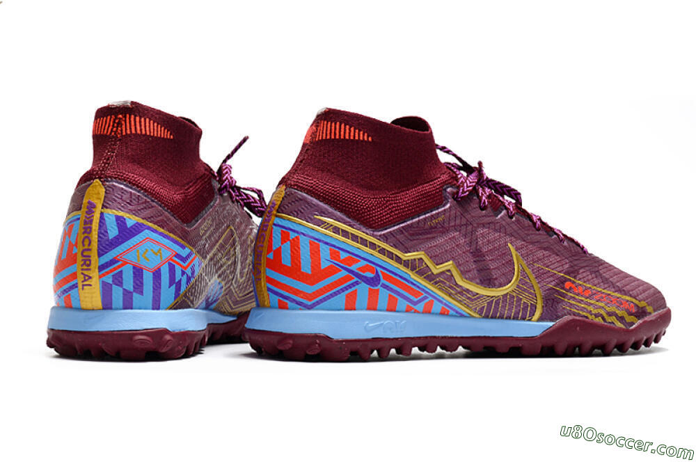 Nike Air Zoom Mercurial Superfly 9 Elite TF Artificial Turf Soccer Shoes - Red/Gold/Blue 6
