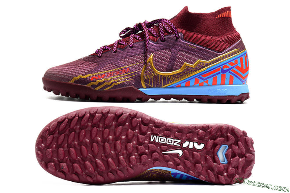 Nike Air Zoom Mercurial Superfly 9 Elite TF Artificial Turf Soccer Shoes - Red/Gold/Blue 0