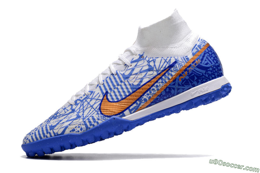 Nike Air Zoom Mercurial Superfly 9 Elite TF Artificial Turf Soccer Shoes - Blue/White/Gold 5