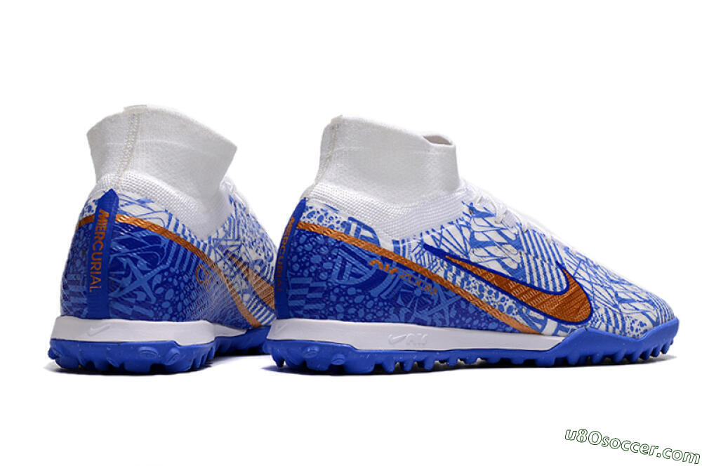 Nike Air Zoom Mercurial Superfly 9 Elite TF Artificial Turf Soccer Shoes - Blue/White/Gold 6