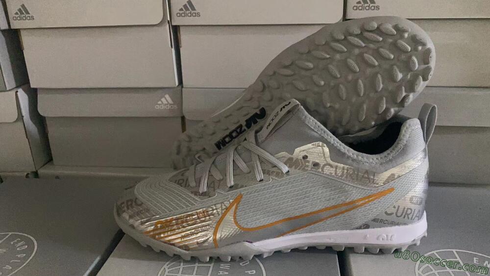 Nike Air Zoom Mercurial Vapor 15 Pro TF Artificial Turf Soccer Shoes - Silver/Gold/Black