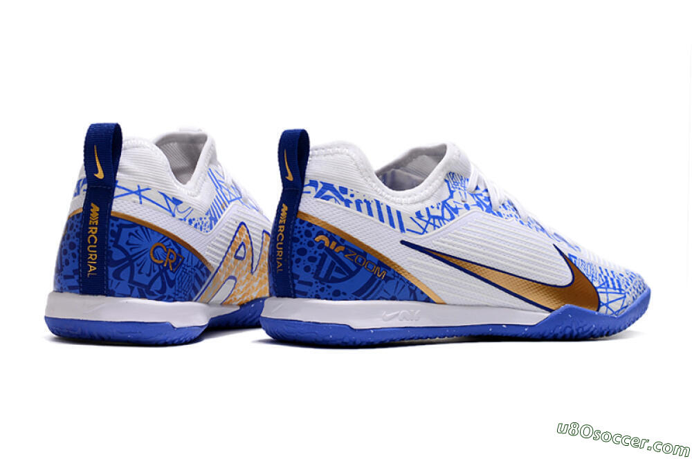 Nike Air Zoom Mercurial Vapor 15 Pro IC Indoor & Futsal Soccer Shoes - White/Blue/Gold 6