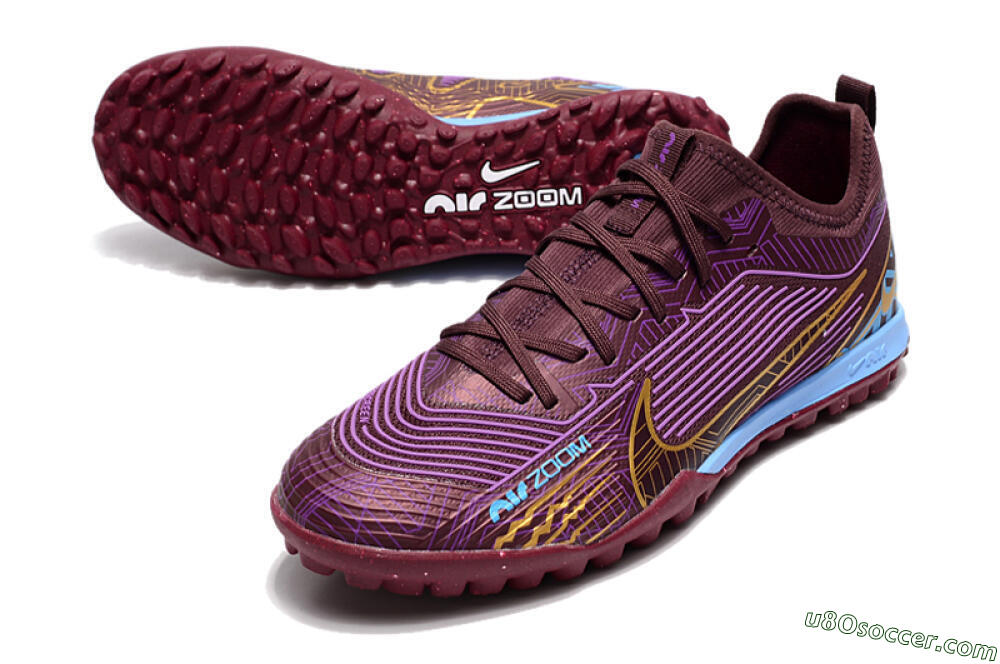 Nike Air Zoom Mercurial Vapor 15 Pro TF Artificial Turf Soccer Shoes - Red/Purple/Gold/Blue 3