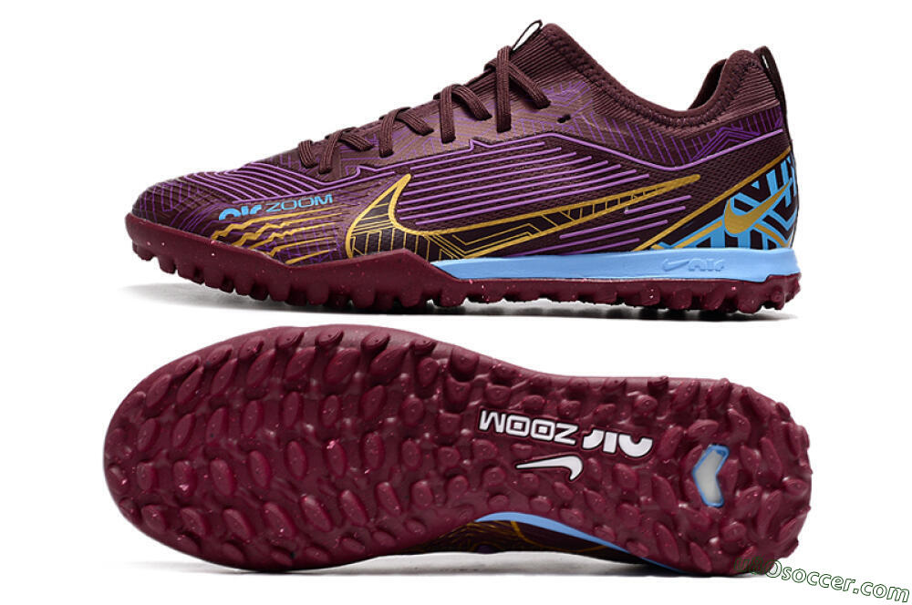 Nike Air Zoom Mercurial Vapor 15 Pro TF Artificial Turf Soccer Shoes - Red/Purple/Gold/Blue 0