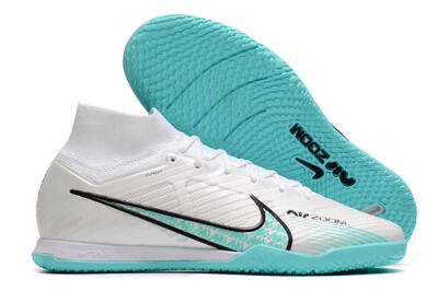 Nike Air Zoom Mercurial Superfly 9 Elite IC Indoor & Futsal Soccer Shoes - White/Blue/Black
