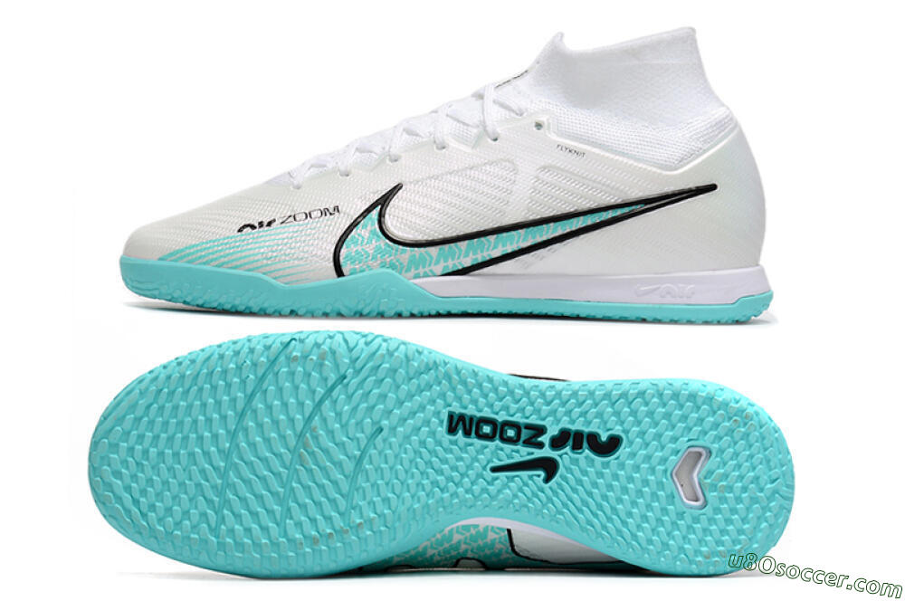 Nike Air Zoom Mercurial Superfly 9 Elite IC Indoor & Futsal Soccer Shoes - White/Blue/Black 0
