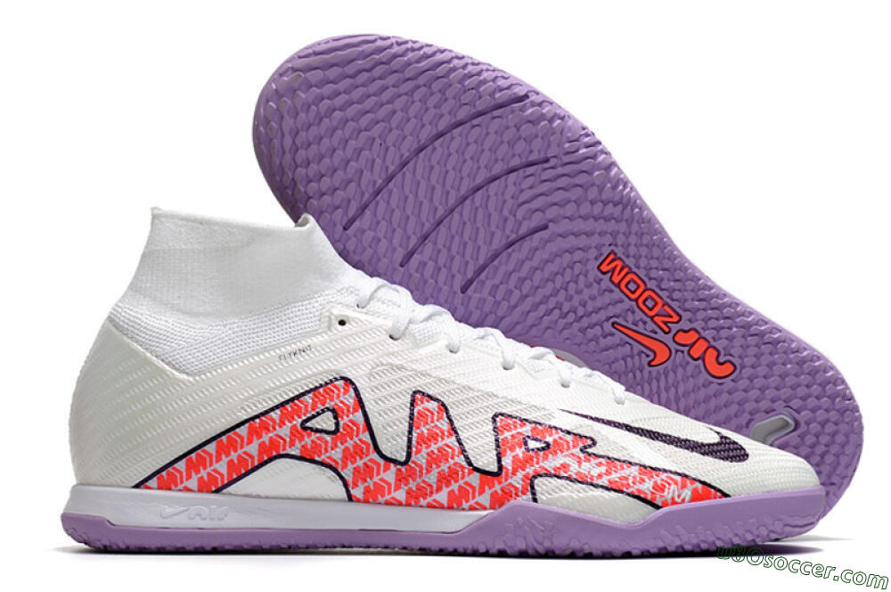 Nike Air Zoom Mercurial Superfly 9 Elite IC Indoor & Futsal Soccer Shoes - White/Black/Red/Purple 1