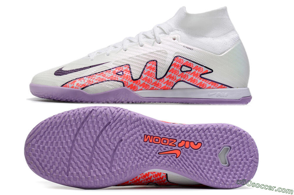 Nike Air Zoom Mercurial Superfly 9 Elite IC Indoor & Futsal Soccer Shoes - White/Black/Red/Purple 0