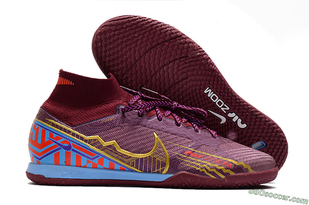 Nike Air Zoom Mercurial Superfly 9 Elite IC Indoor & Futsal Soccer Shoes - Red/Purple/Gold/Blue 1