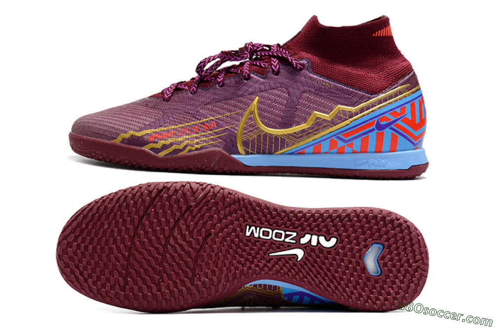 Nike Air Zoom Mercurial Superfly 9 Elite IC Indoor & Futsal Soccer Shoes - Red/Purple/Gold/Blue 0