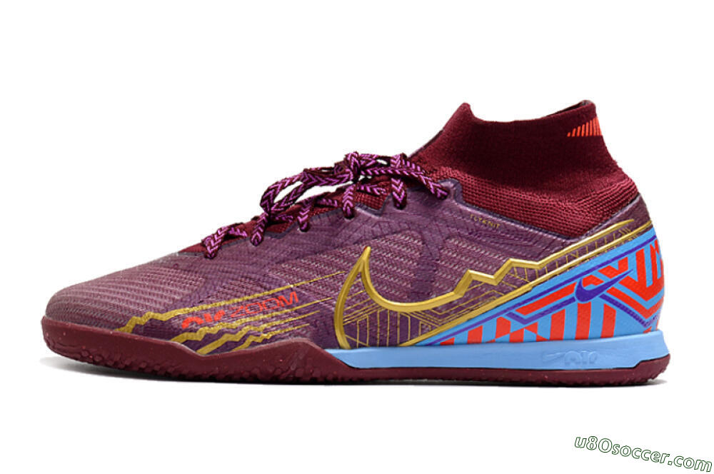 Nike Air Zoom Mercurial Superfly 9 Elite IC Indoor & Futsal Soccer Shoes - Red/Purple/Gold/Blue 2