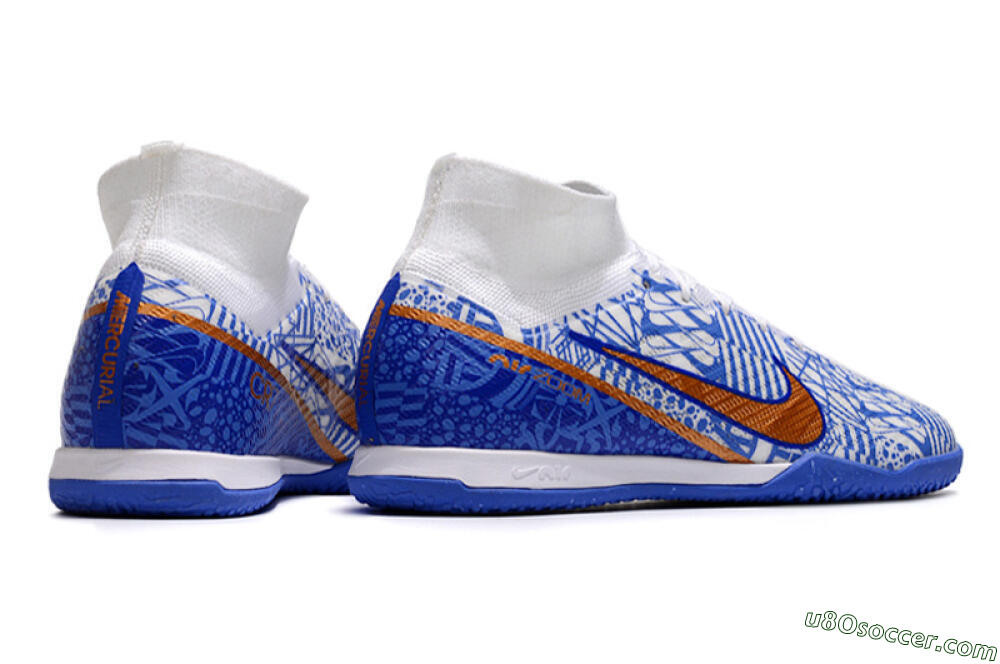 Nike Air Zoom Mercurial Superfly 9 Elite IC Indoor & Futsal Soccer Shoes - White/Blue/Gold 6