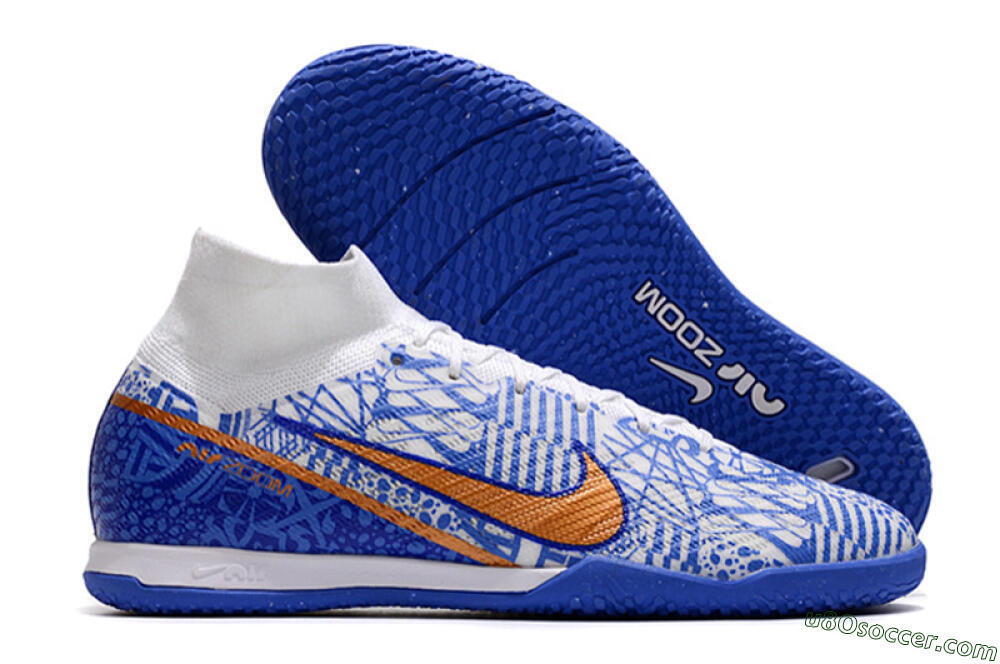 Nike Air Zoom Mercurial Superfly 9 Elite IC Indoor & Futsal Soccer Shoes - White/Blue/Gold 1