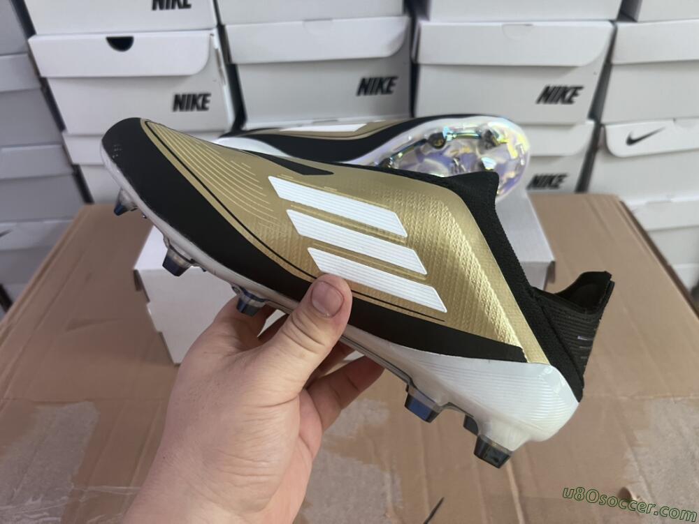 Adidas F50 Adizero Messi Laceless FG Firm Ground Soccer Cleats - Gold/White/Black