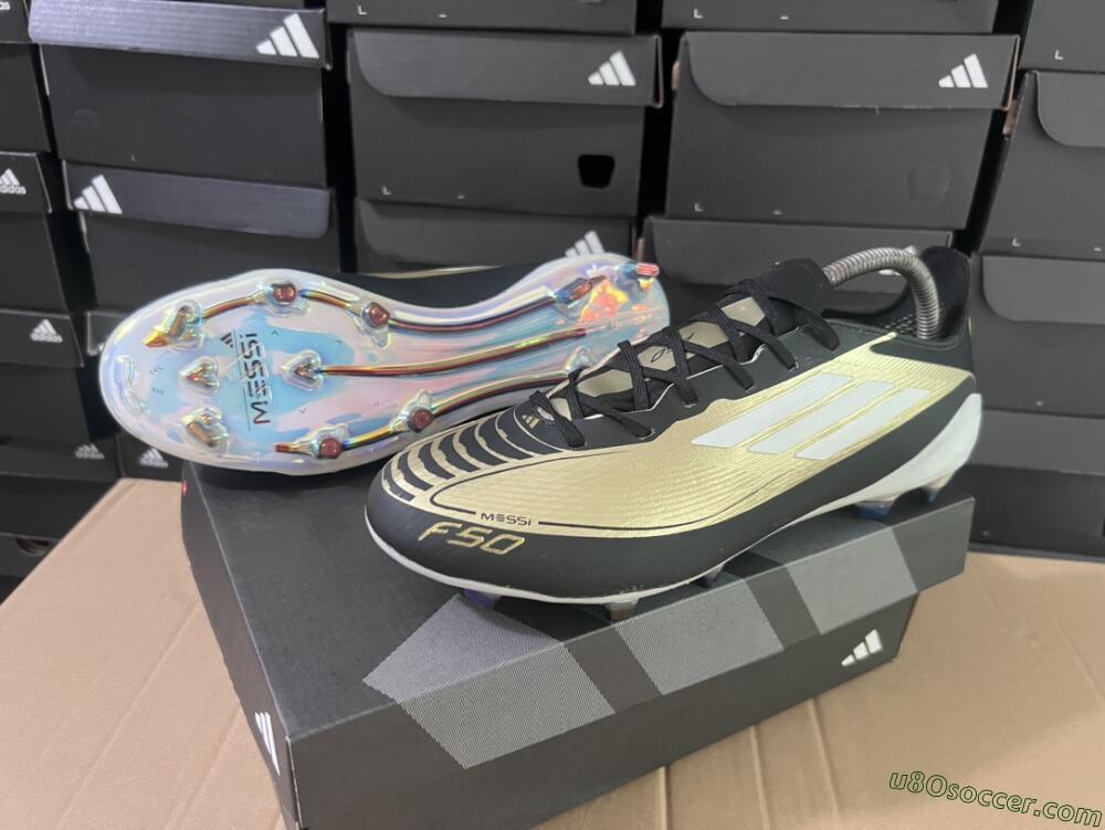 Adidas F50 Adizero Messi FG Firm Ground Soccer Cleats - Gold/White/Black