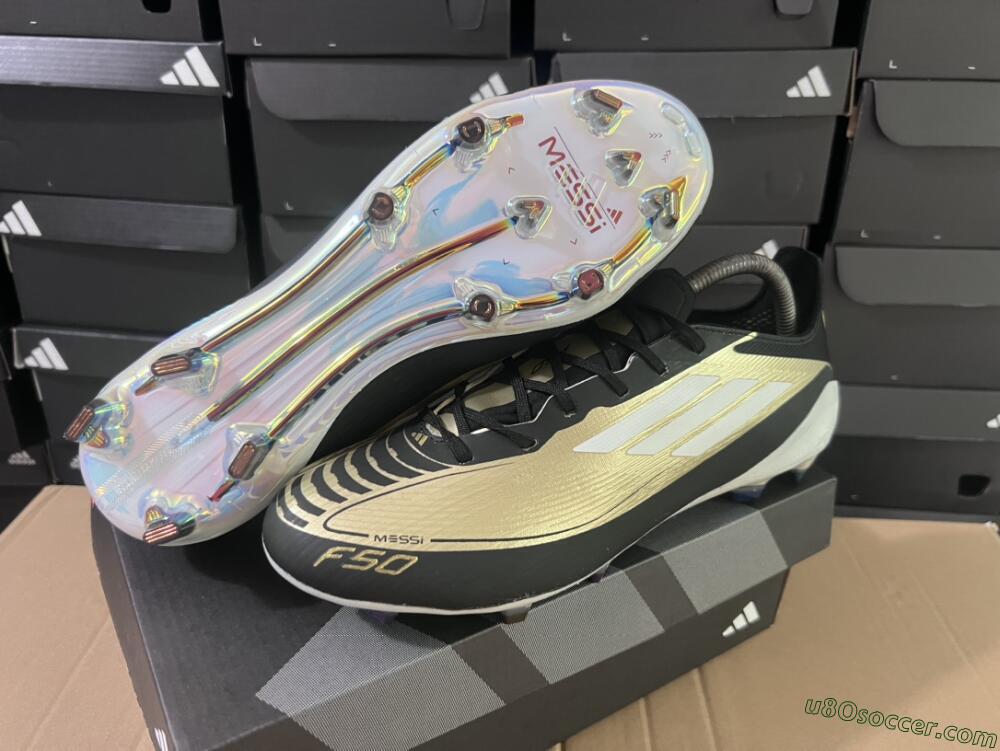 Adidas F50 Adizero Messi FG Firm Ground Soccer Cleats - Gold/White/Black