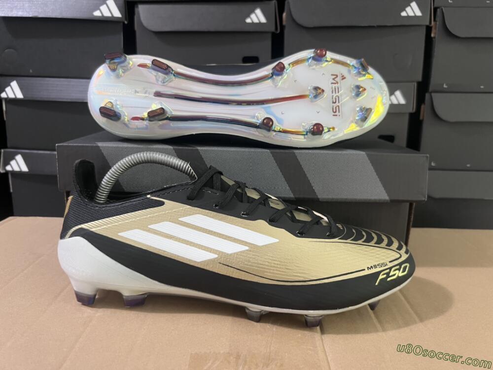 Adidas F50 Adizero Messi FG Firm Ground Soccer Cleats - Gold/White/Black