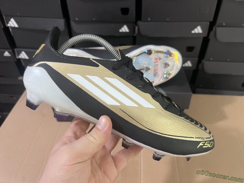 Adidas F50 Adizero Messi FG Firm Ground Soccer Cleats - Gold/White/Black