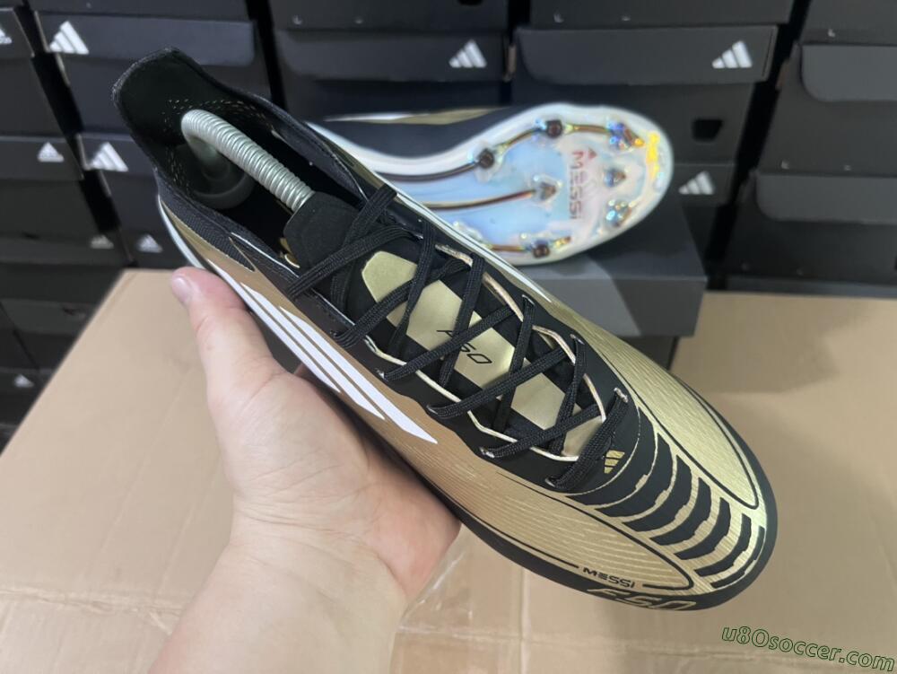 Adidas F50 Adizero Messi FG Firm Ground Soccer Cleats - Gold/White/Black