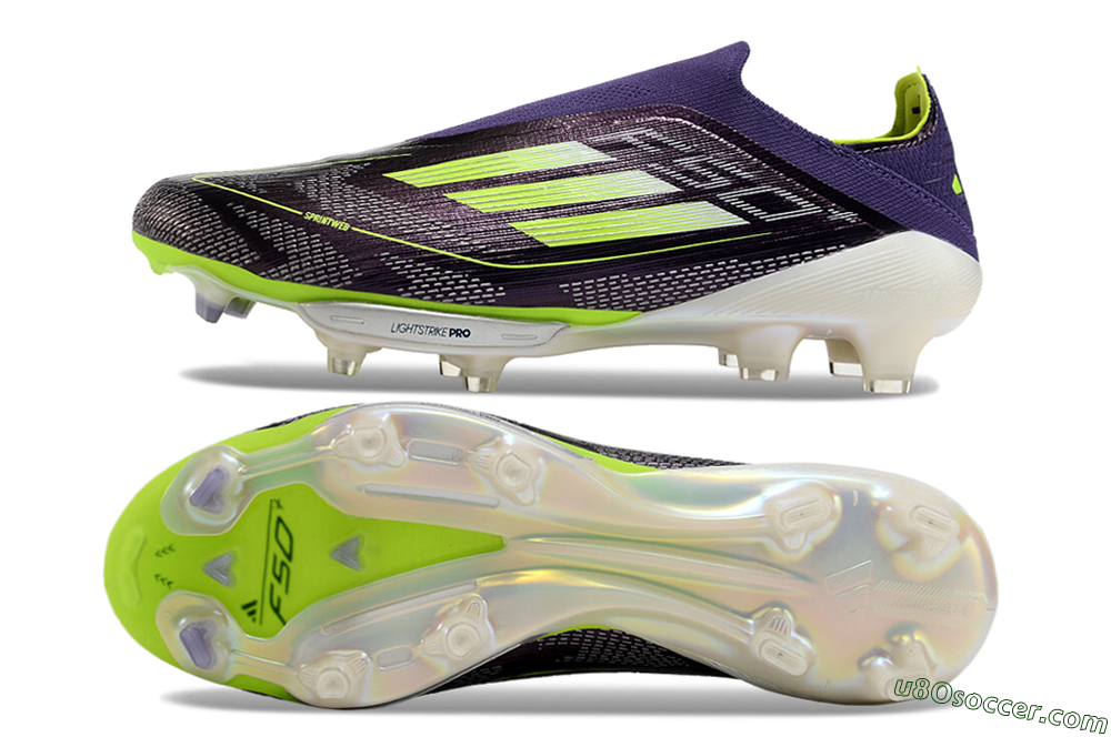 Adidas F50+ Lightstrike Pro Laceless FG Firm Ground Soccer Cleats - Purple/Yellow/White 0