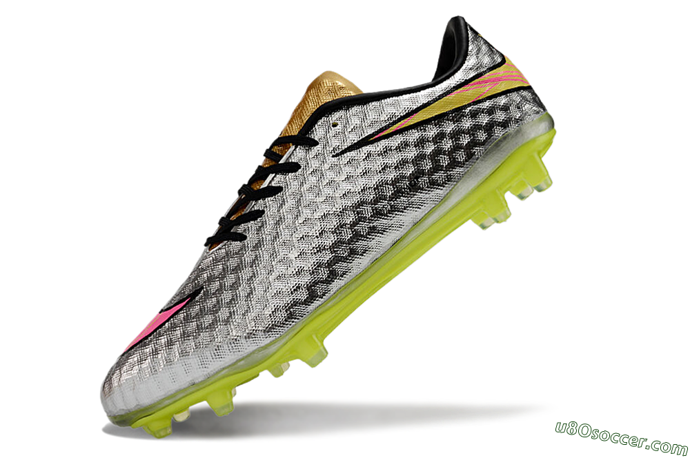 Neymar x Nike Hypervenom Phantom Liquid Diamond FG Firm Ground Soccer Cleats - Silver/Yellow/Pink/Gold 5