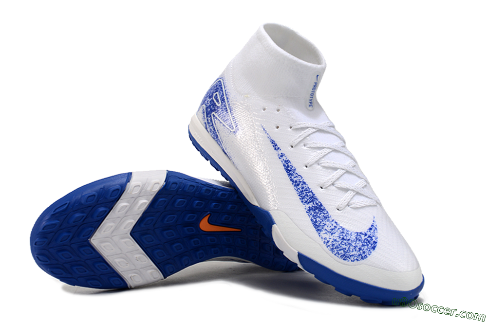 Nike Air Zoom Mercurial Superfly 10 TF Artificial Turf Soccer Shoes - White/Blue/Orange 3