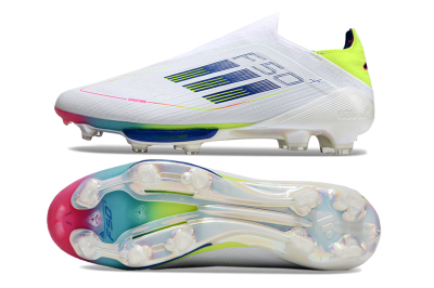 Adidas F50+ Lightstrike Pro Laceless FG Firm Ground Soccer Cleats - White/Blue/Yellow/Pink