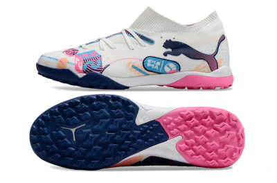 Puma Future Ultimate TF Artificial Turf Soccer Shoes - White/Pink/Blue