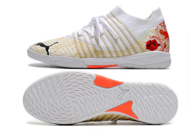 Puma Future Z 1.3 Teazer IC Indoor & Futsal Soccer Shoes - White/Gold/Red