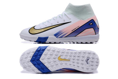Nike Air Zoom Mercurial Superfly 10 Elite TF Artificial Turf Soccer Shoes - White/Gold/Blue/Pink
