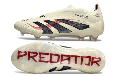 Adidas Predator Elite Laceless FG Firm Ground Soccer Cleats - Beige/Red/Black
