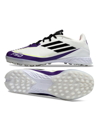 Messi x Adidas F50 Pro TF Artificial Turf Soccer Shoes - White/Black/Purple